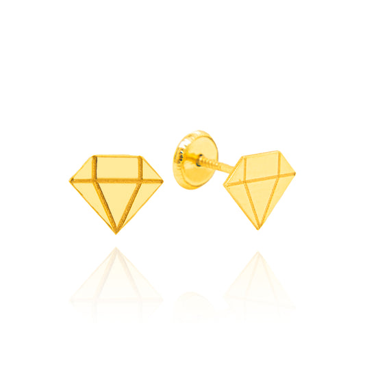 14K Yellow Gold 6MM Diamond Shape Outline Screwback Earrings