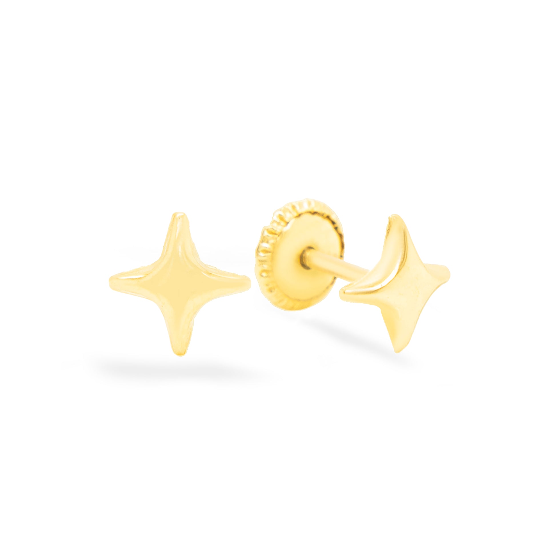 14K Yellow Gold Small Polished Star Screwback Earrings