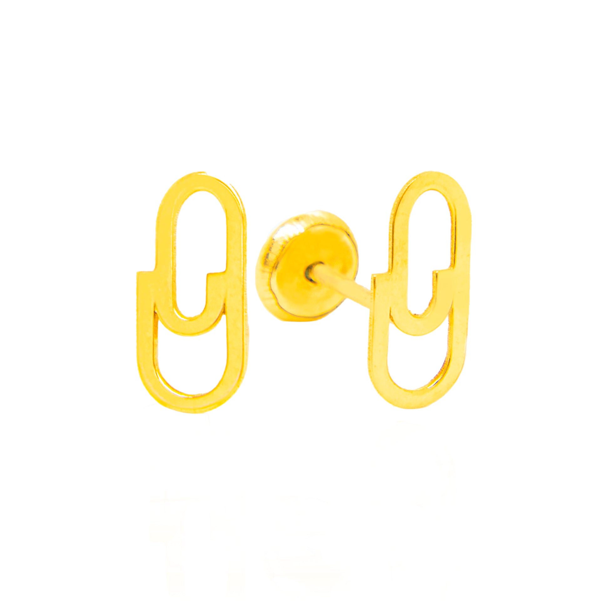 14K Yellow Gold Large Polished Paperclip Screwback Earrings