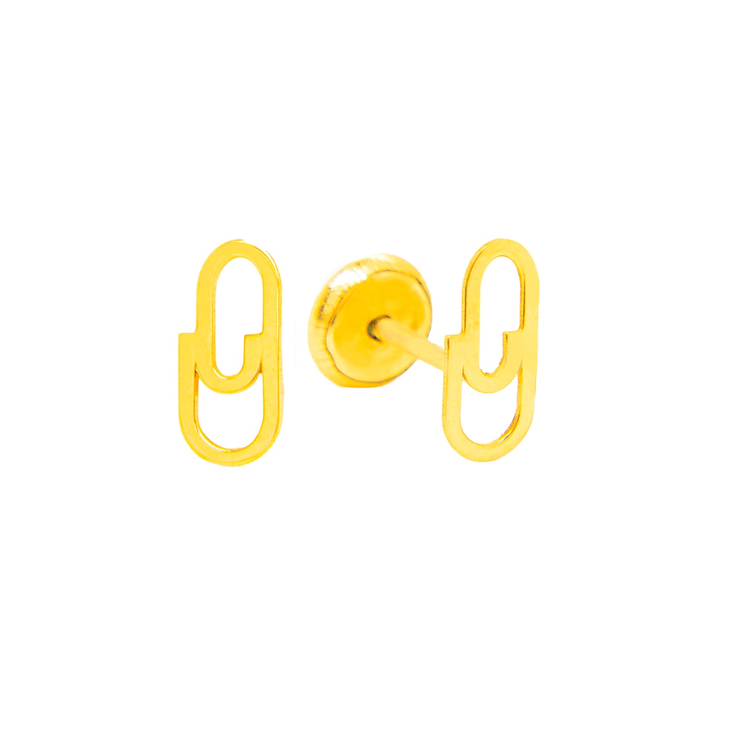 14K Yellow Gold Small Polished Paperclip Screwback Earrings
