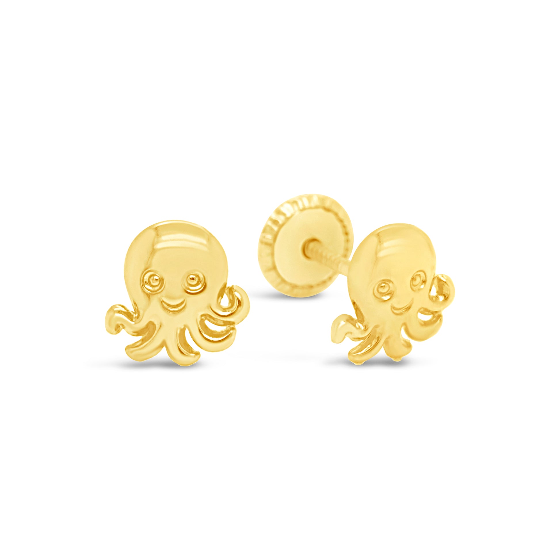 14K Yellow Gold Octupus Screwback Earrings