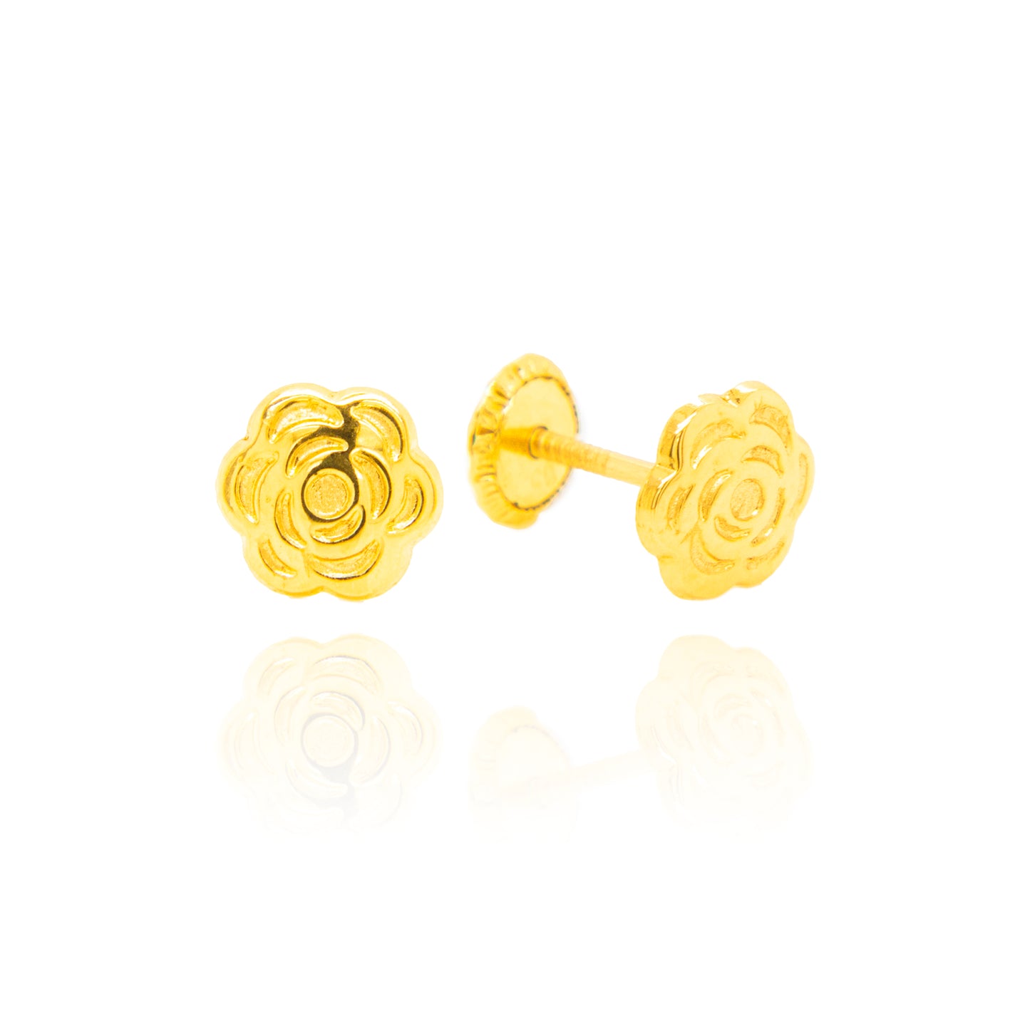 14K Yellow Gold Detailed Rose Screwback Earrings