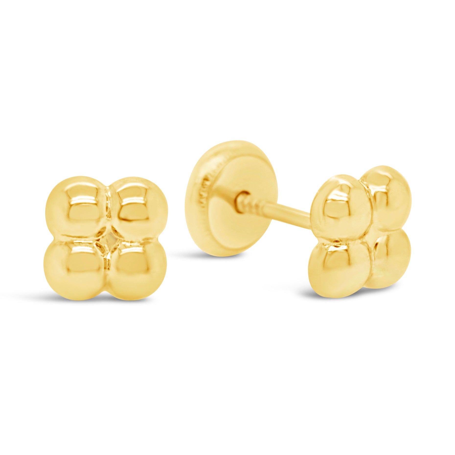 14K Yellow Gold Medium Square Cluster Screwback Earrings