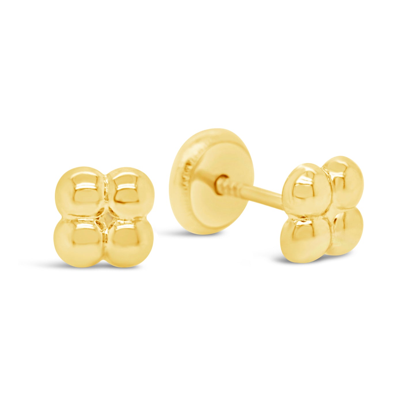 14K Yellow Gold Small Square Cluster Screwback Earrings