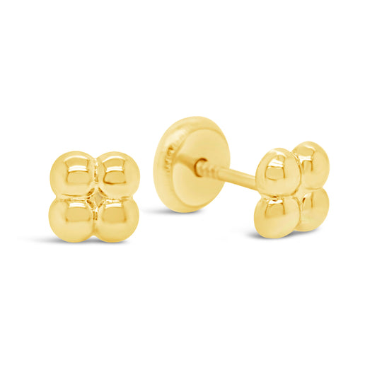14K Yellow Gold Small Square Cluster Screwback Earrings