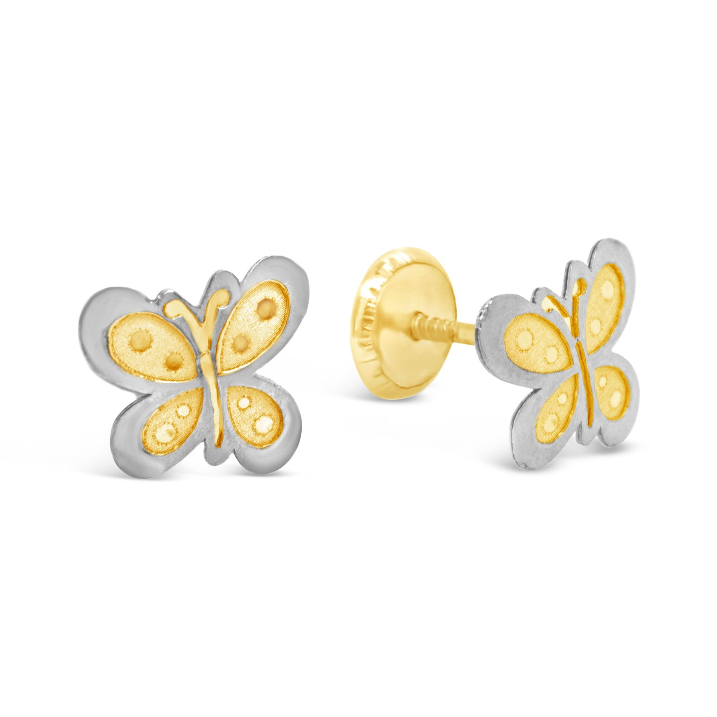 14K Two-Tone Gold Detailed Butterfly Screwback Earrings