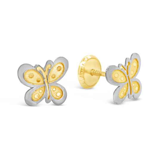 14K Two-Tone Gold Detailed Butterfly Screwback Earrings