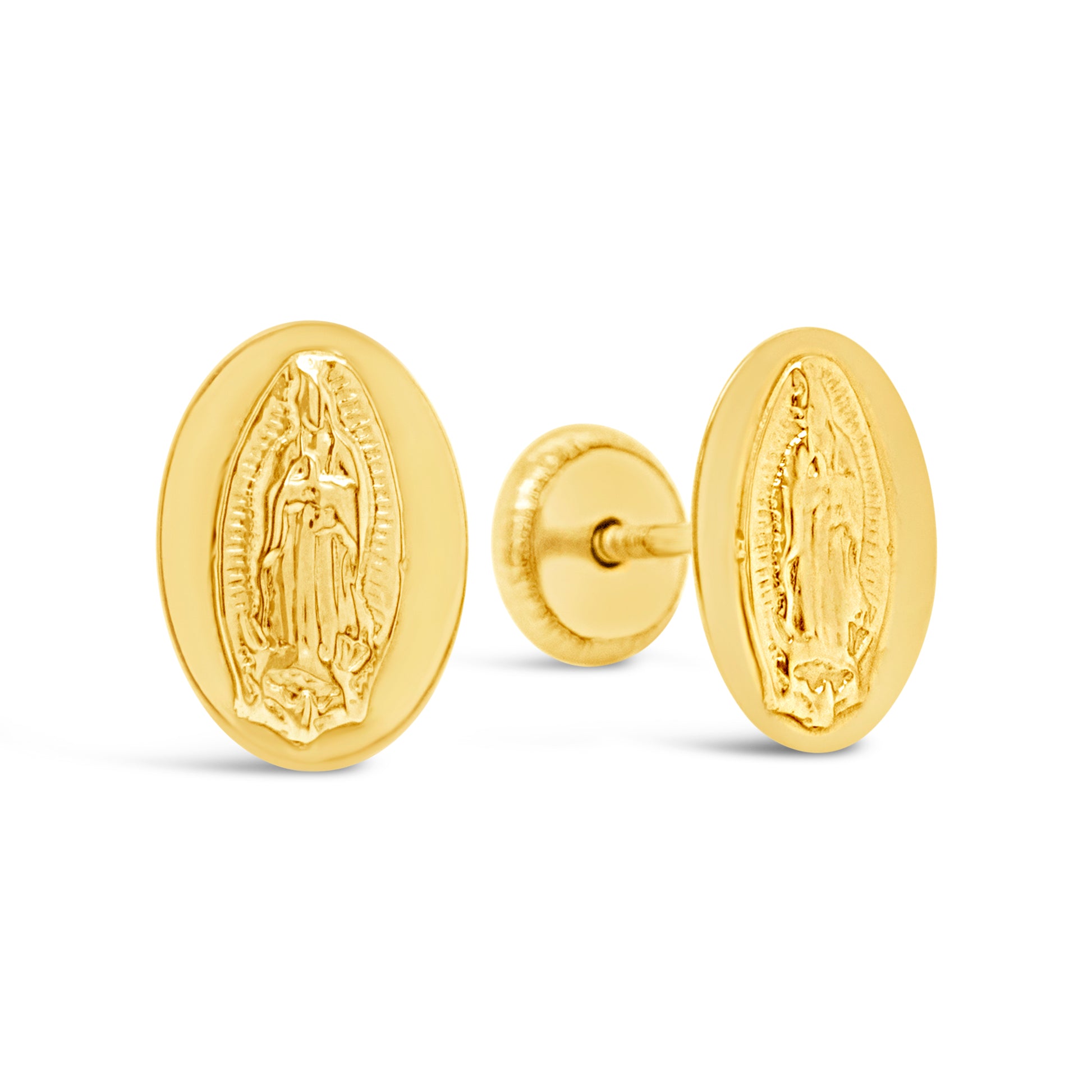 14K Yellow Gold Medium Virgin Guadalupe Screwback Earrings