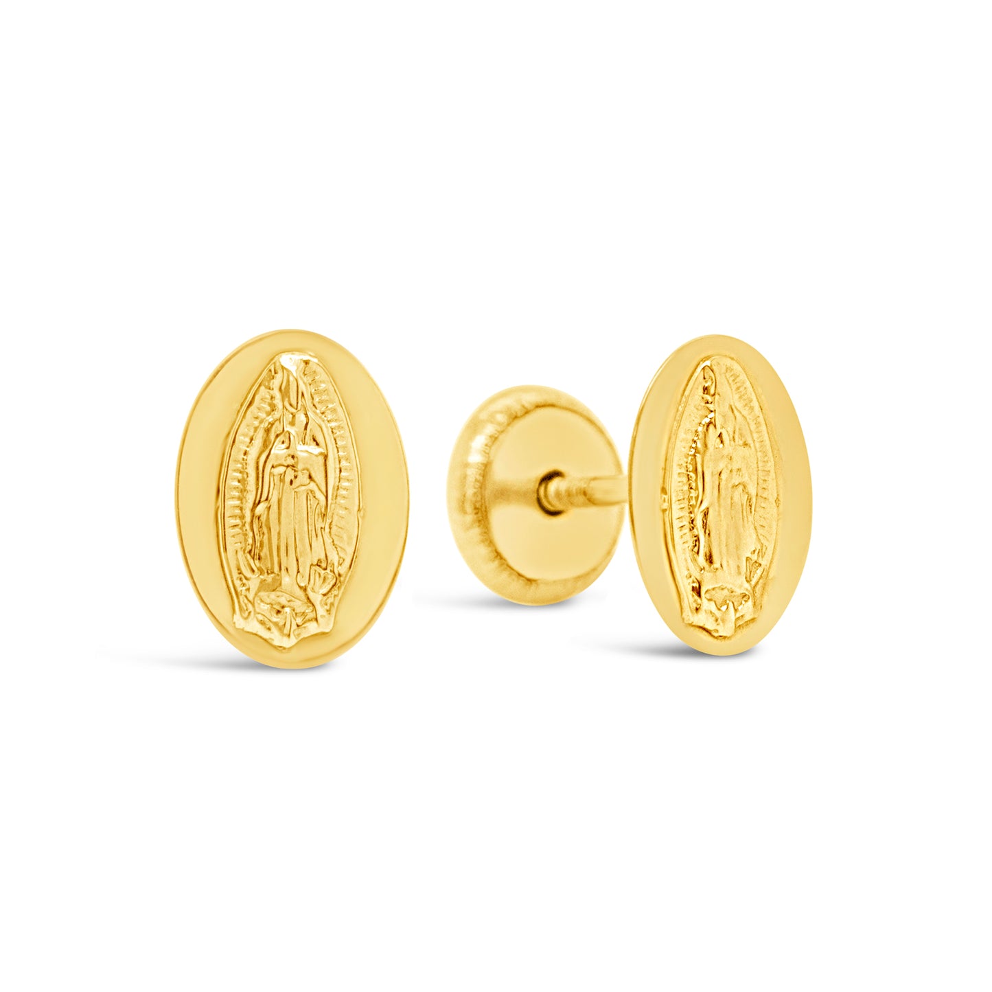 14K Yellow Gold Small Virgin Guadalupe Screwback Earrings