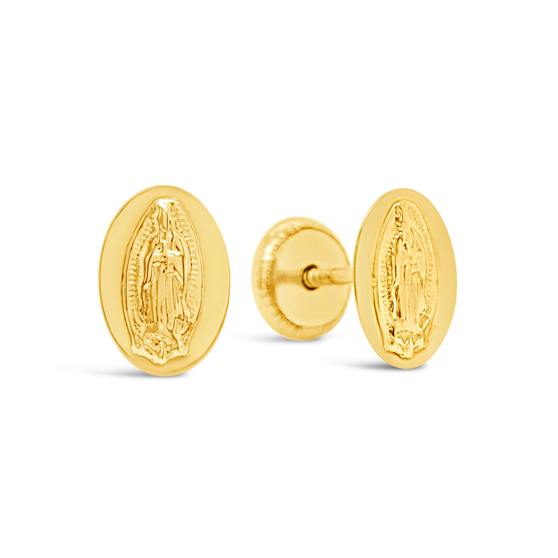 14K Yellow Gold Small Virgin Guadalupe Screwback Earrings