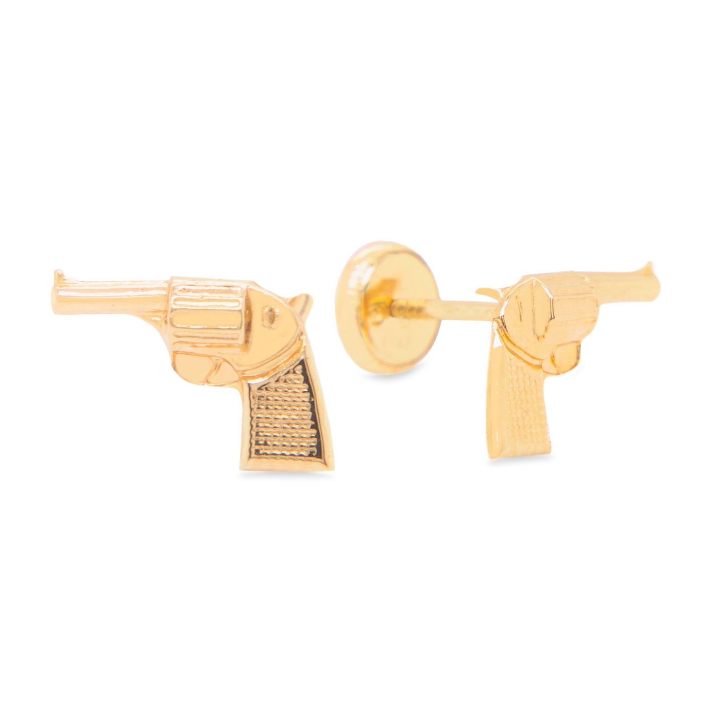 14K Yellow Gold Textured Pistol Screwback Earrings