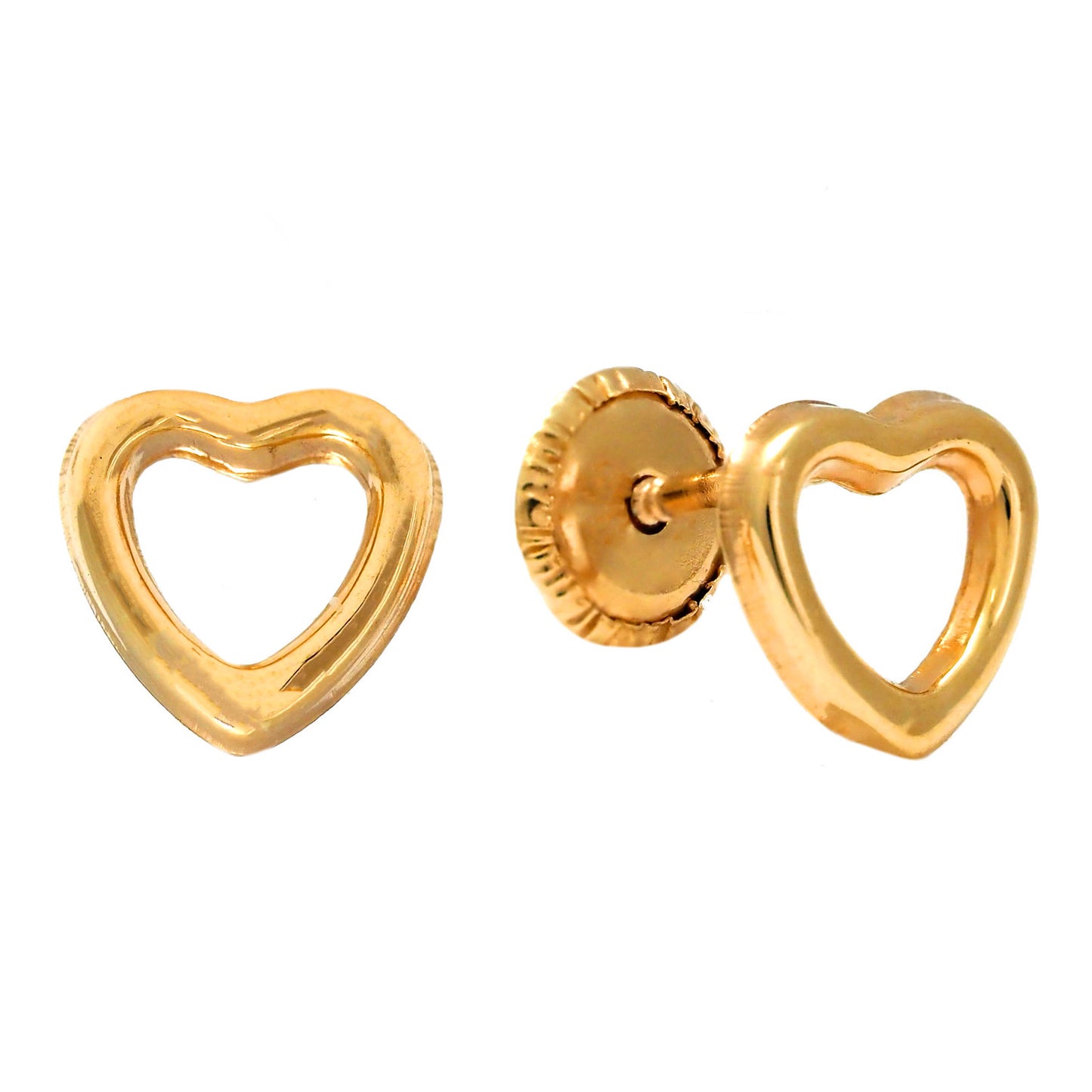 14K Yellow Gold Large Open Heart Screwback Earrings