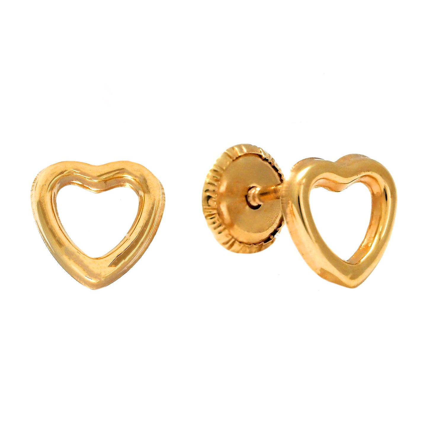 14K Yellow Gold Medium Open Heart Screwback Earrings