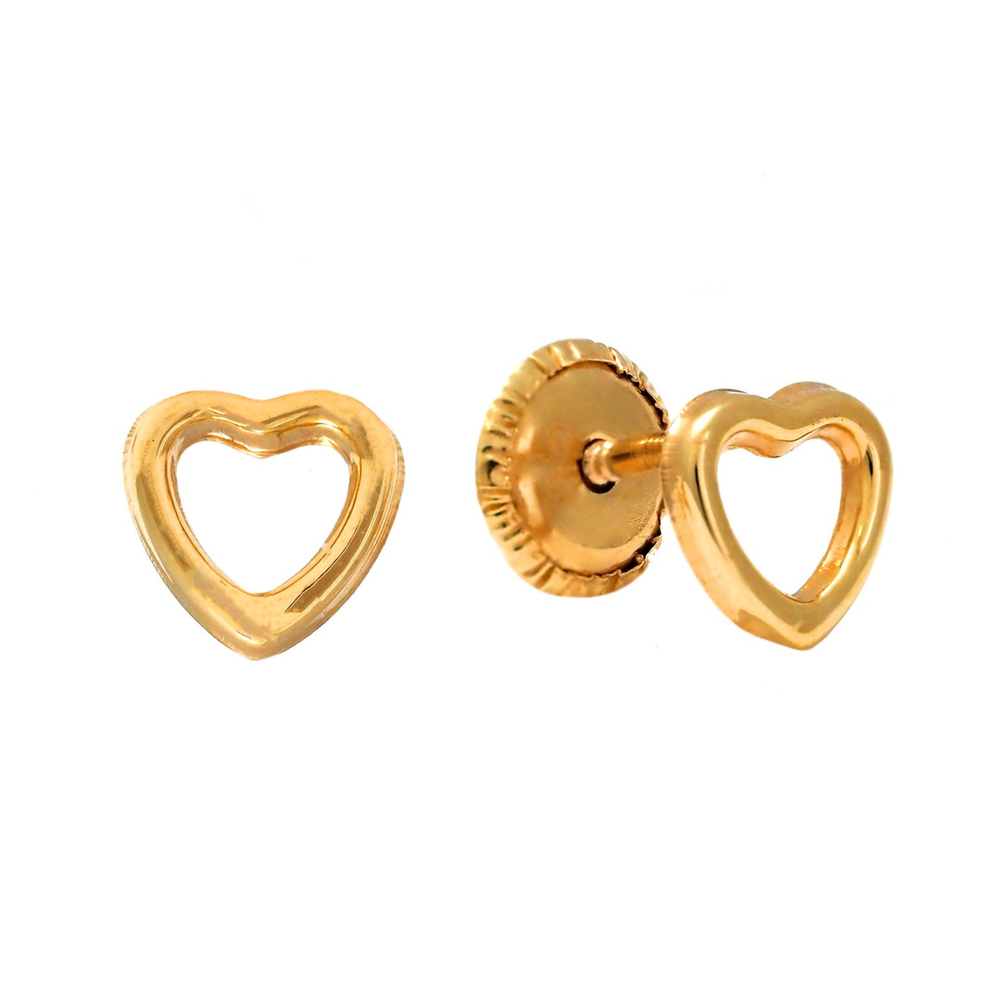 14K Yellow Gold Small Open Heart Screwback Earrings