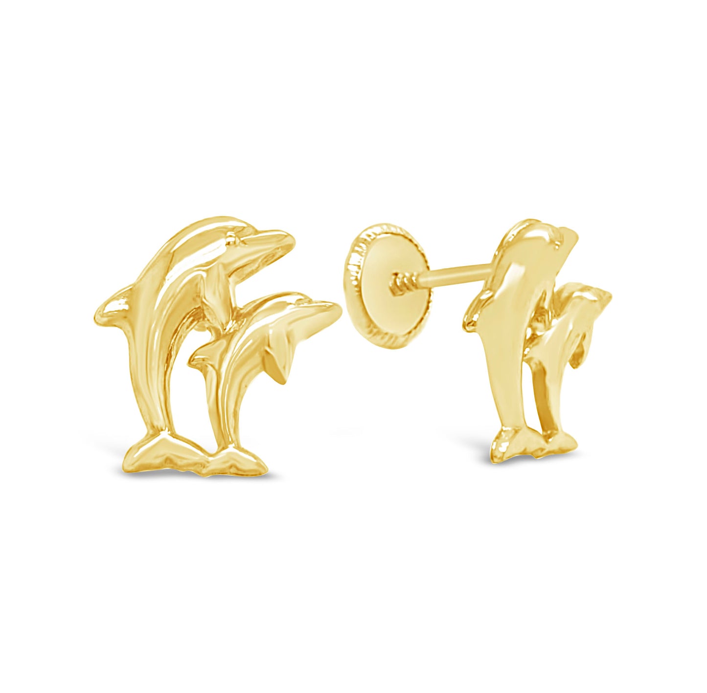 14K Yellow Gold Dolphin Duo Screwback Earrings