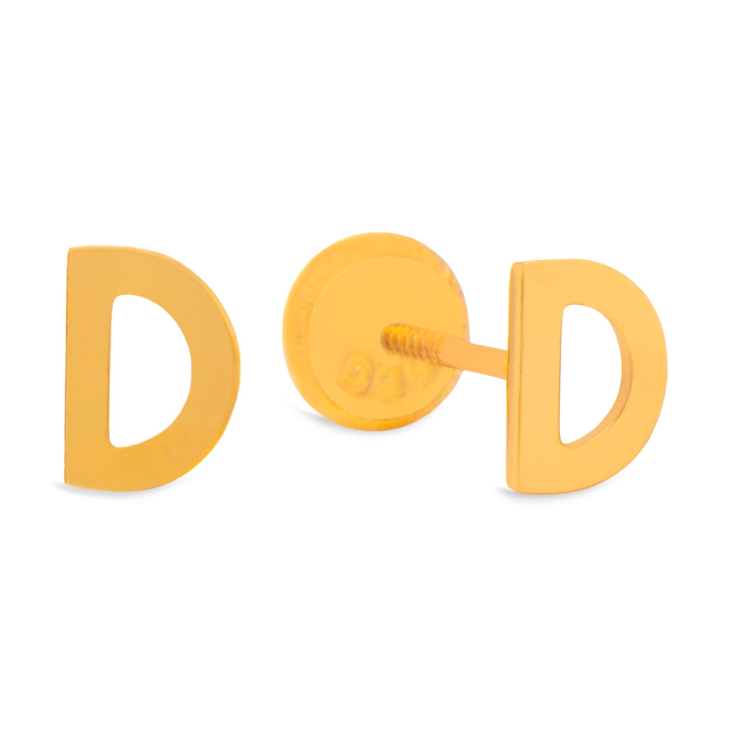 14K Yellow Gold Initial Letter D Stud Pushback Earrings