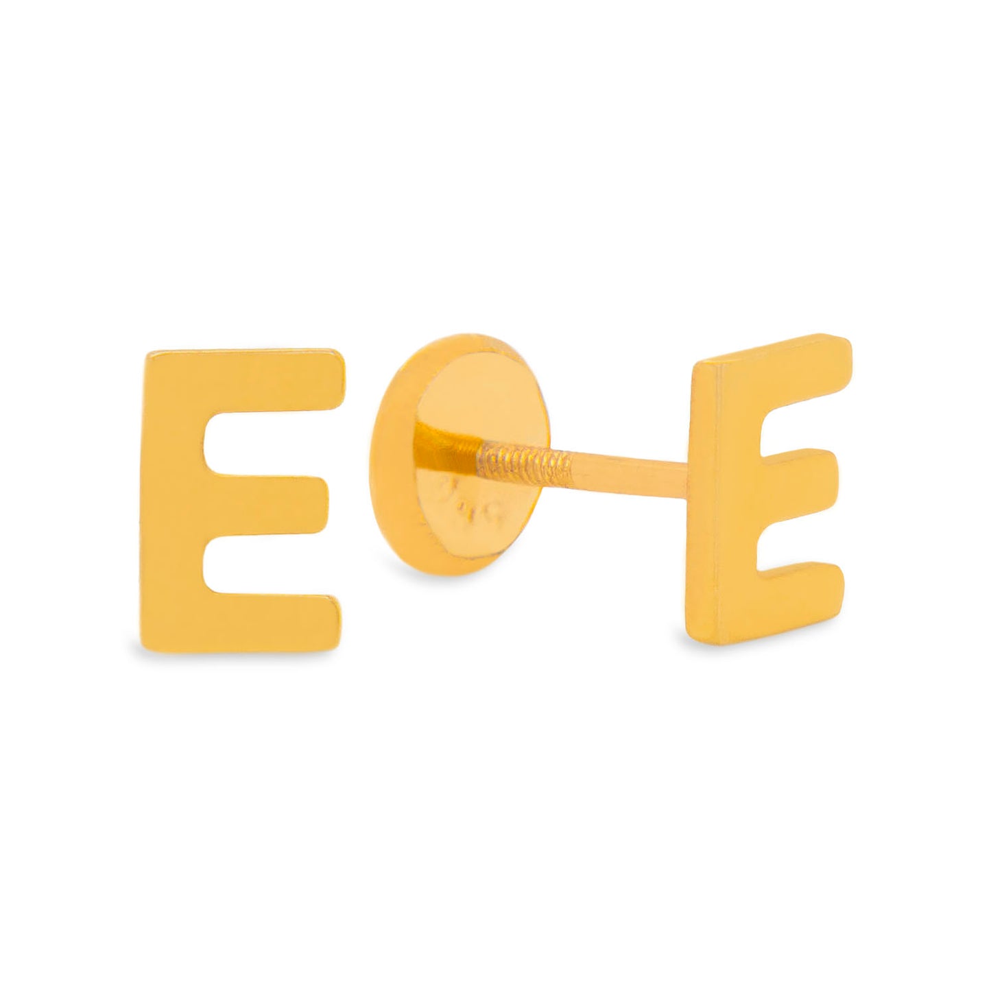 14K Yellow Gold Initial Letter E Stud Pushback Earrings