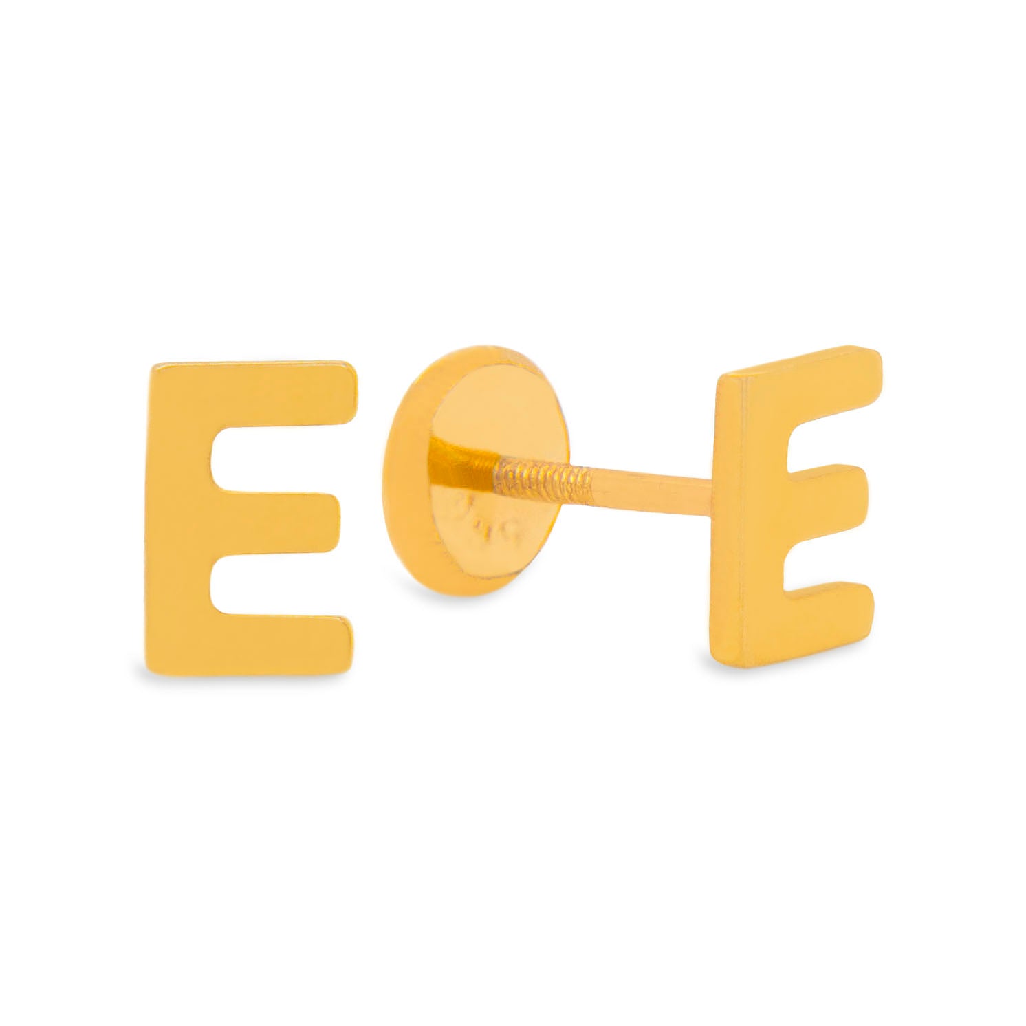 14K Yellow Gold Initial Letter E Stud Pushback Earrings