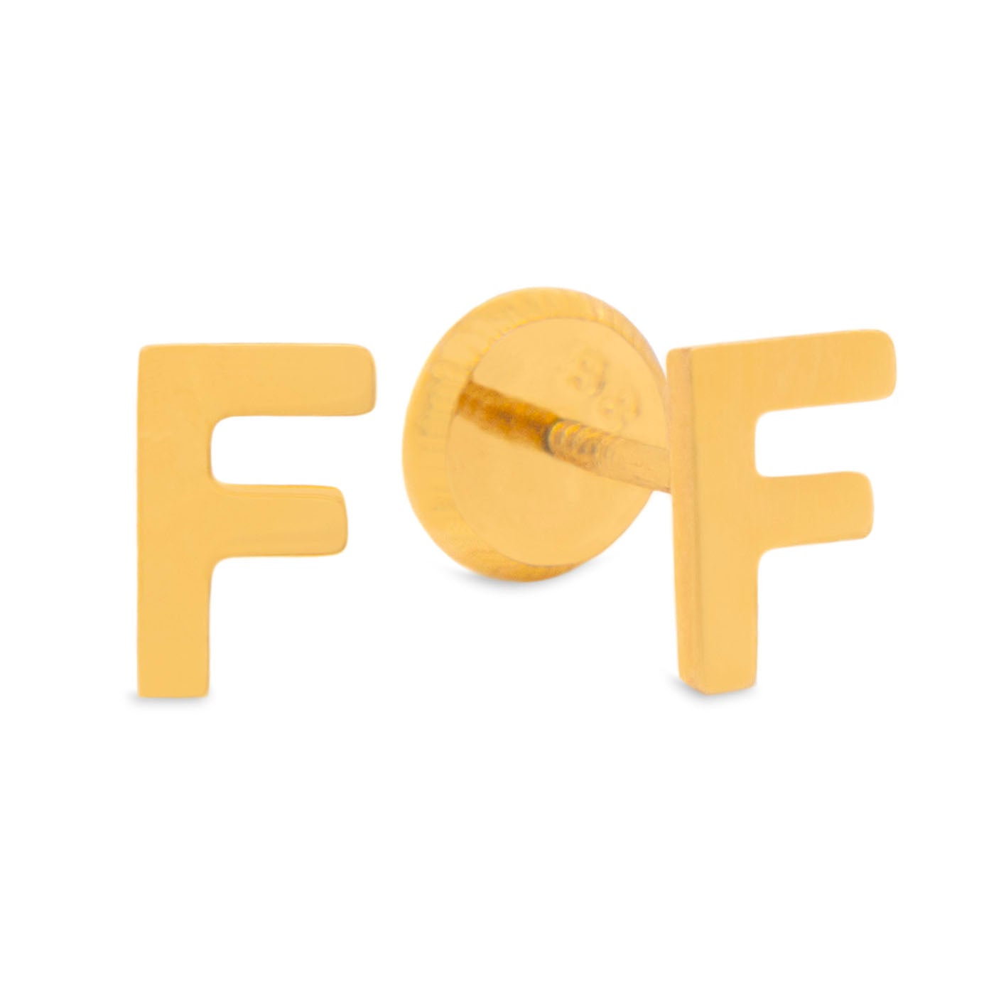 14K Yellow Gold Initial Letter F Stud Pushback Earrings