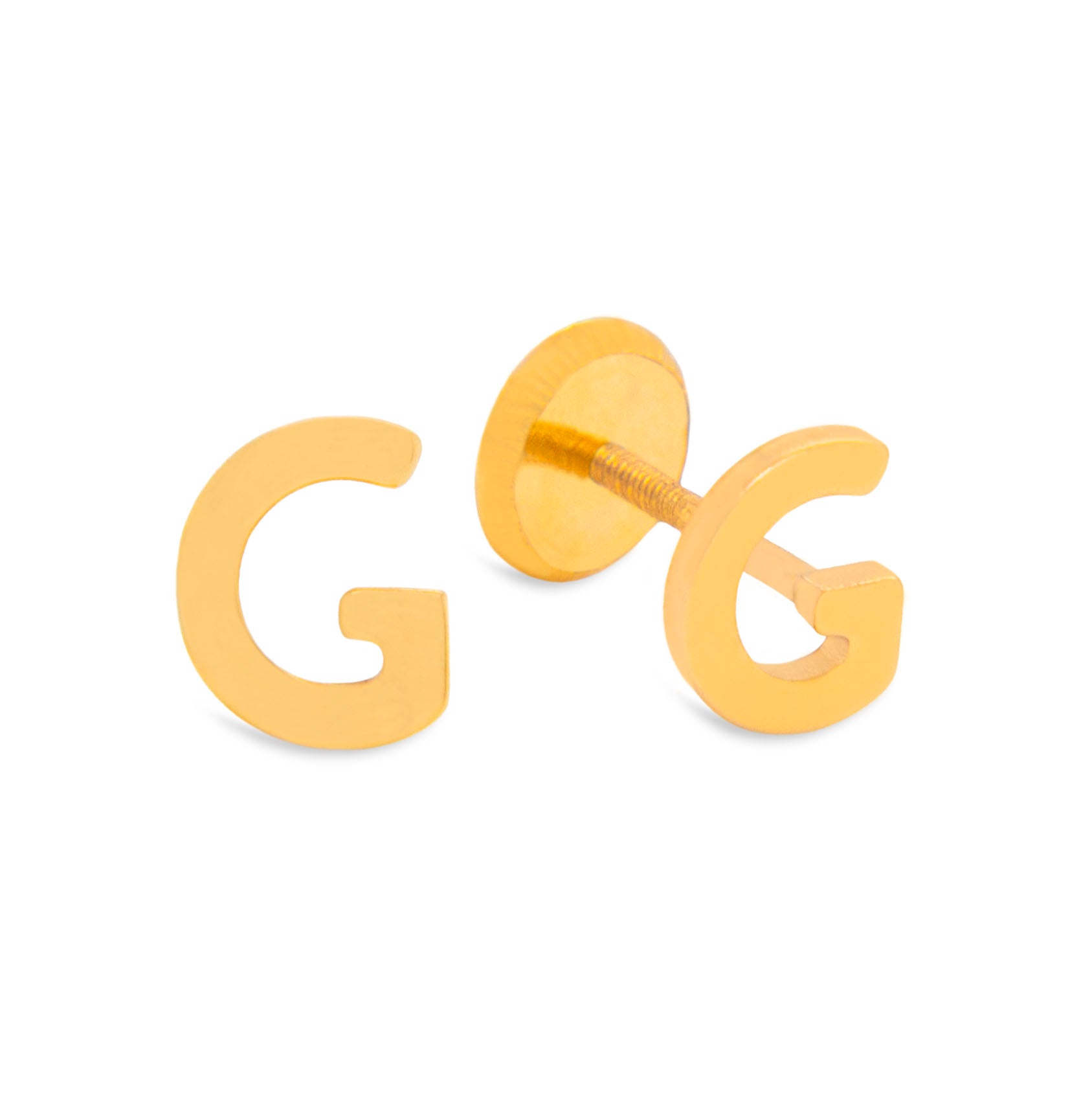 14K Yellow Gold Initial Letter G Stud Pushback Earrings