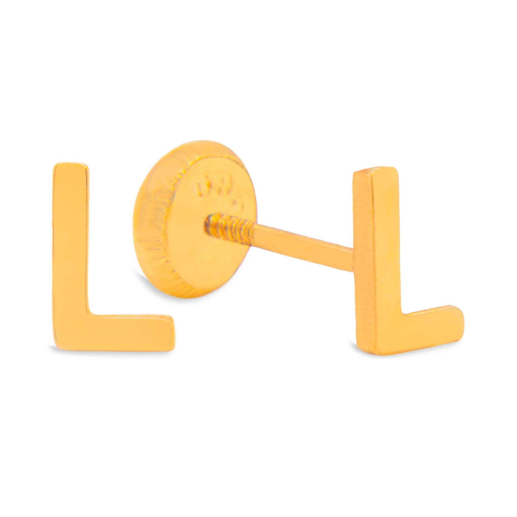 14K Yellow Gold Initial Letter L Stud Pushback Earrings