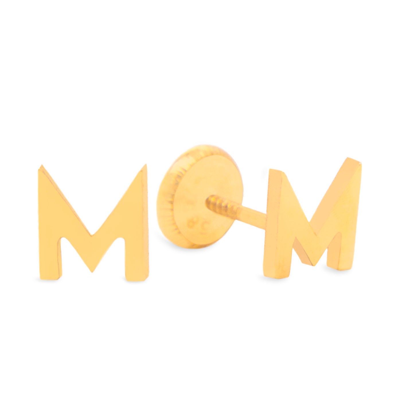 14K Yellow Gold Initial Letter M Stud Pushback Earrings