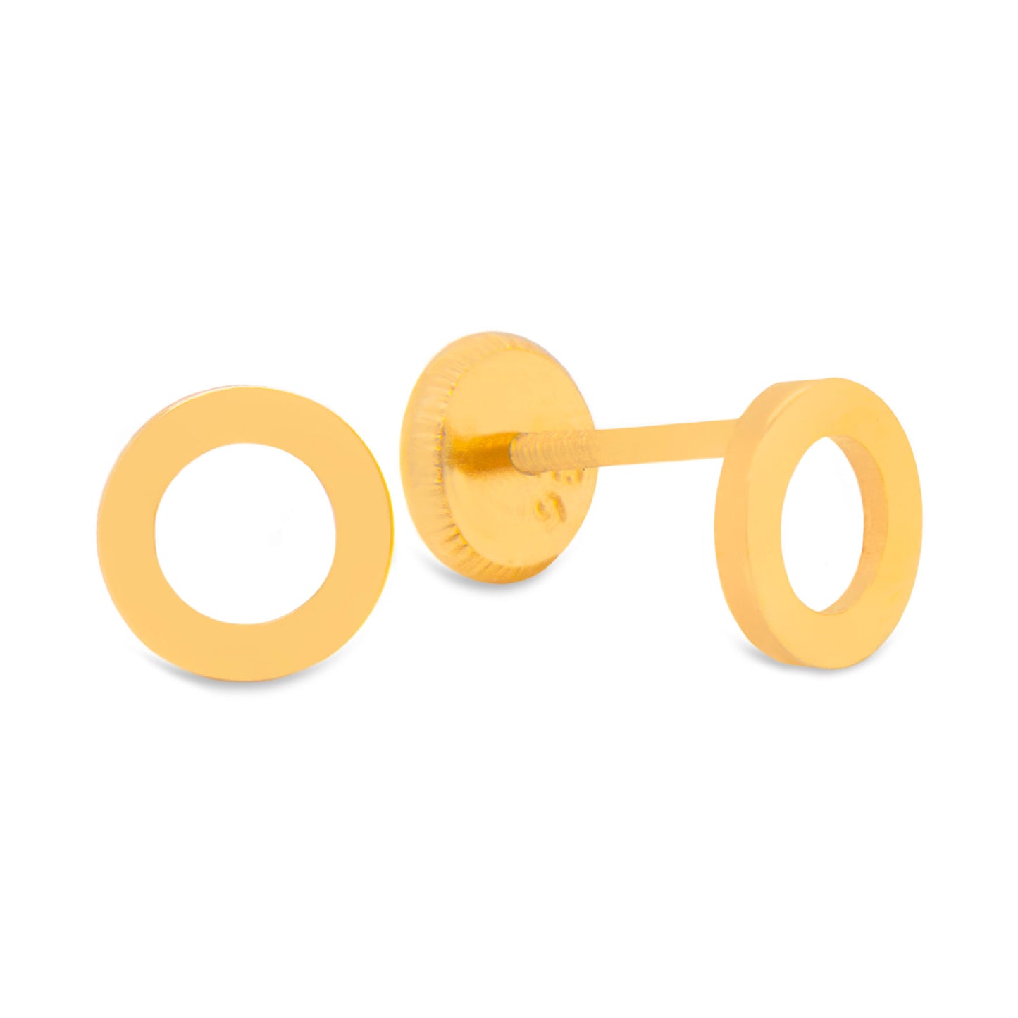 14K Yellow Gold Initial Letter O Stud Pushback Earrings
