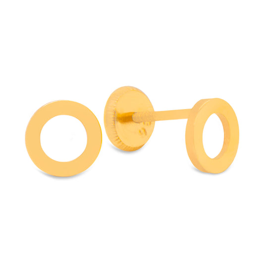 14K Yellow Gold Initial Letter O Stud Pushback Earrings