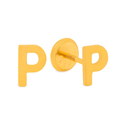 14K Yellow Gold Initial Letter P Stud Pushback Earrings
