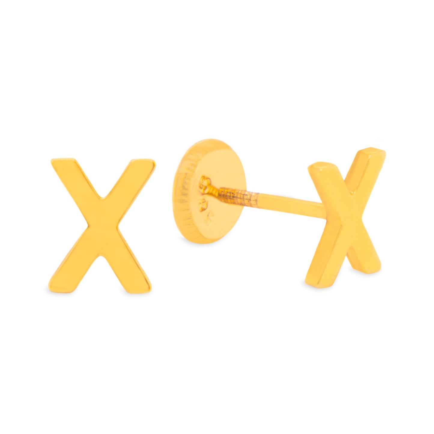 14K Yellow Gold Initial Letter X Stud Pushback Earrings
