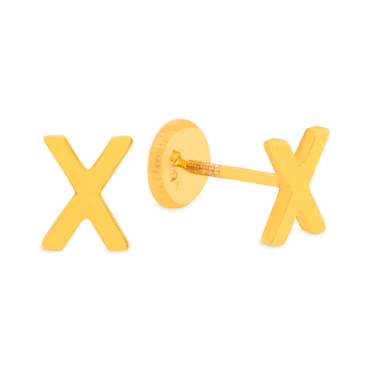 14K Yellow Gold Initial Letter X Stud Pushback Earrings