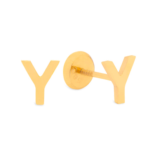 14K Yellow Gold Initial Letter Y Stud Pushback Earrings
