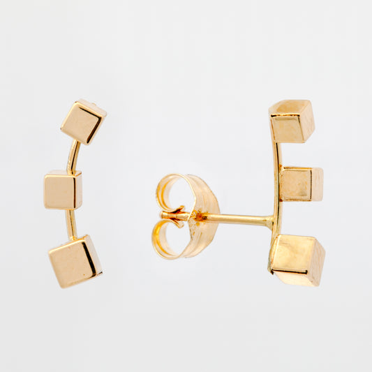14K Yellow Gold Cubes Ear Climber Pushback Earring
