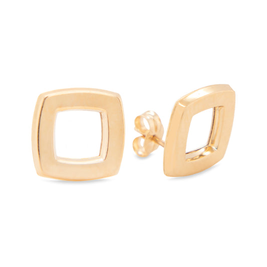 14K Yellow Gold Large Rounded Open Square Back Earrings