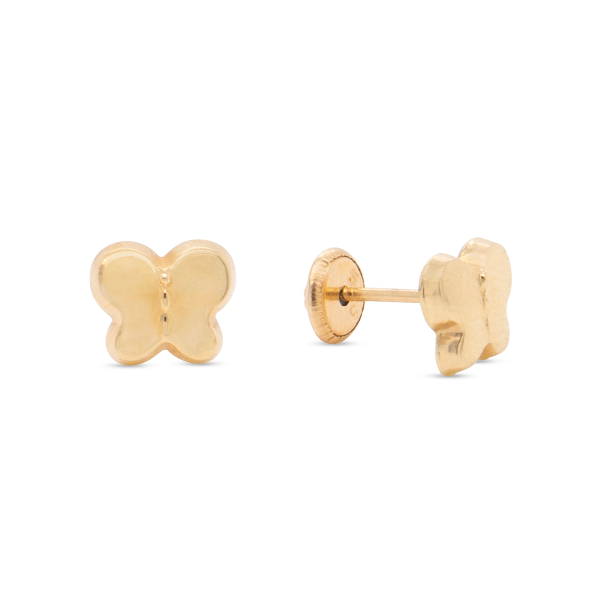 14K Yellow Gold Medium Bubble Butterfly Screwback Earrings