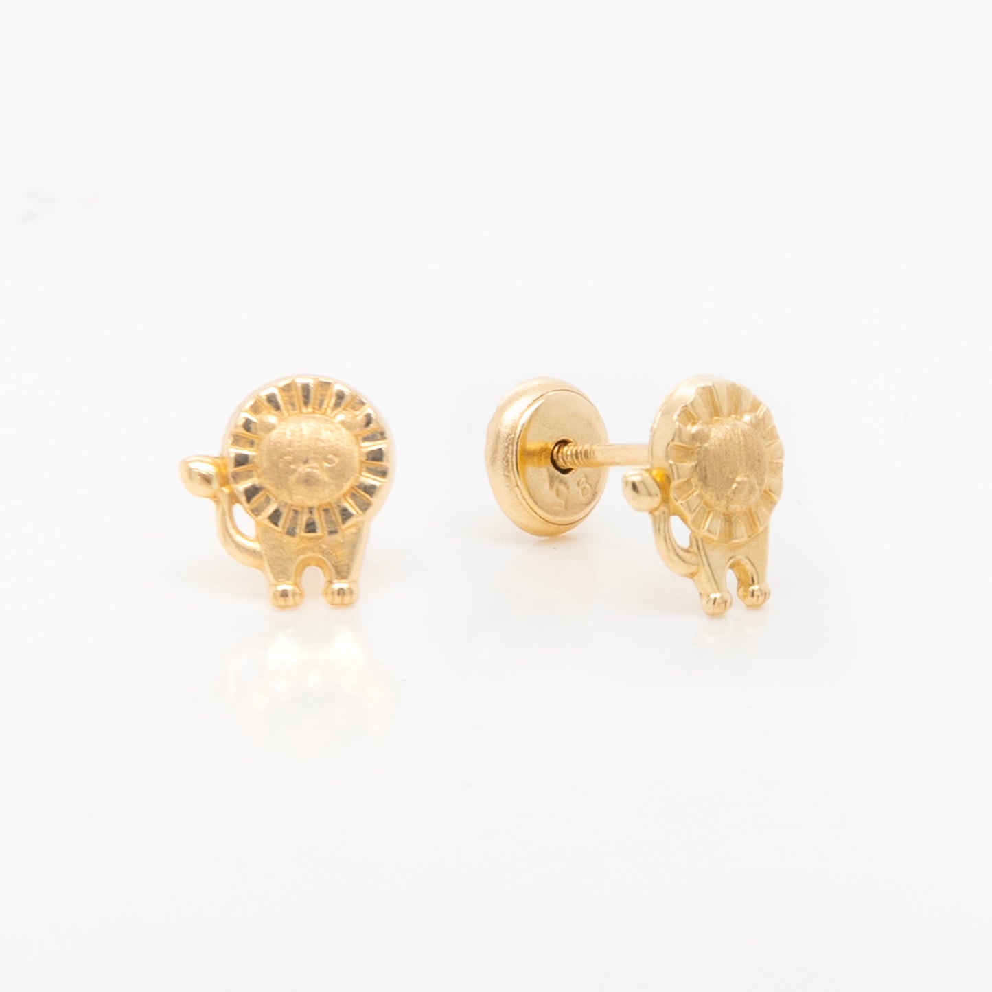14K Yellow Gold Detailed Lion Screwback Earrings