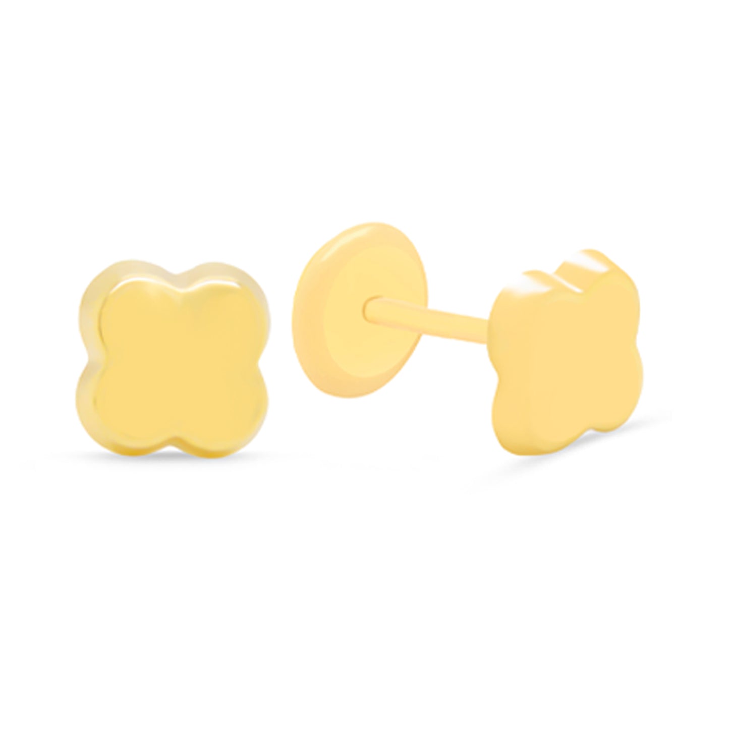 14K Yellow Gold Large Puffy Four-Leaf Clover Screwback Earrings