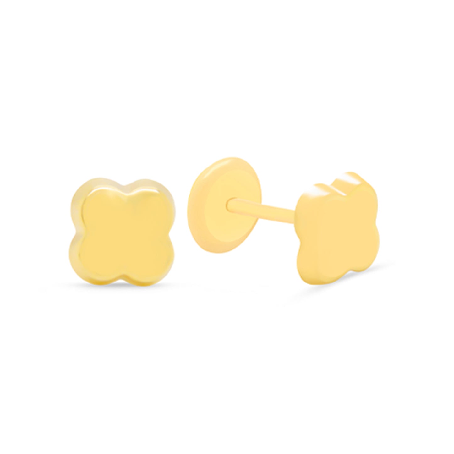 14K Yellow Gold Medium Puffy Four-Leaf Clover Screwback Earrings