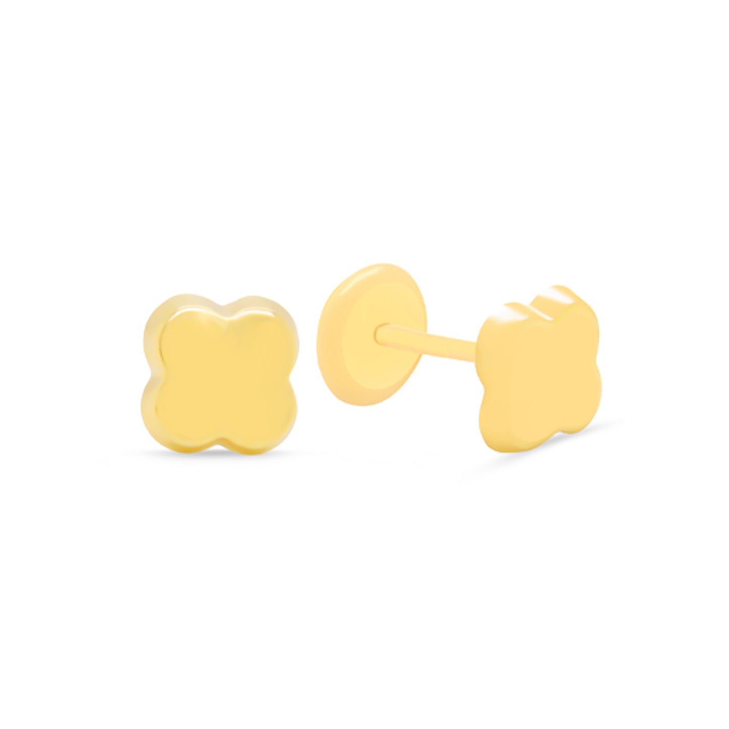 14K Yellow Gold Small Puffy Four-Leaf Clover Screwback Earrings
