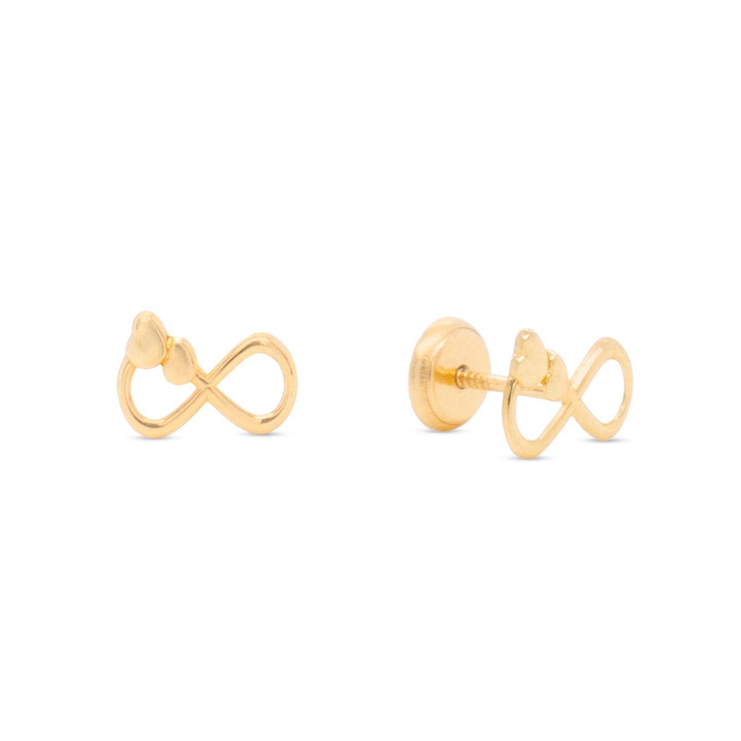 14K Yellow Gold Heart Infinity Screwback Earrings