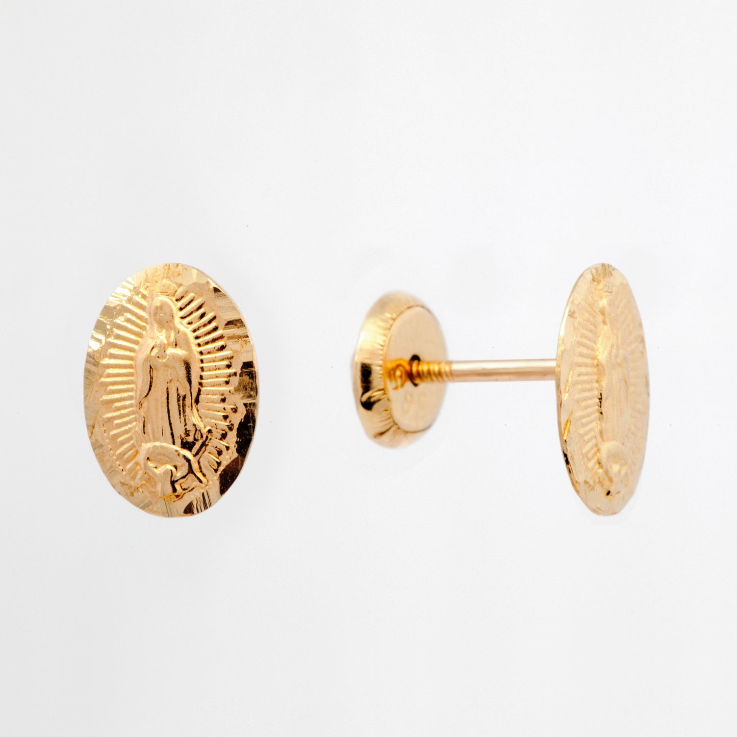 14K Yellow Gold Small Virgin Guadalupe Screwback Earrings-1