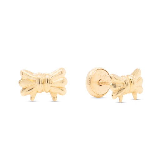 14K Yellow Gold Medium Detailed Bow Screwback Earrings