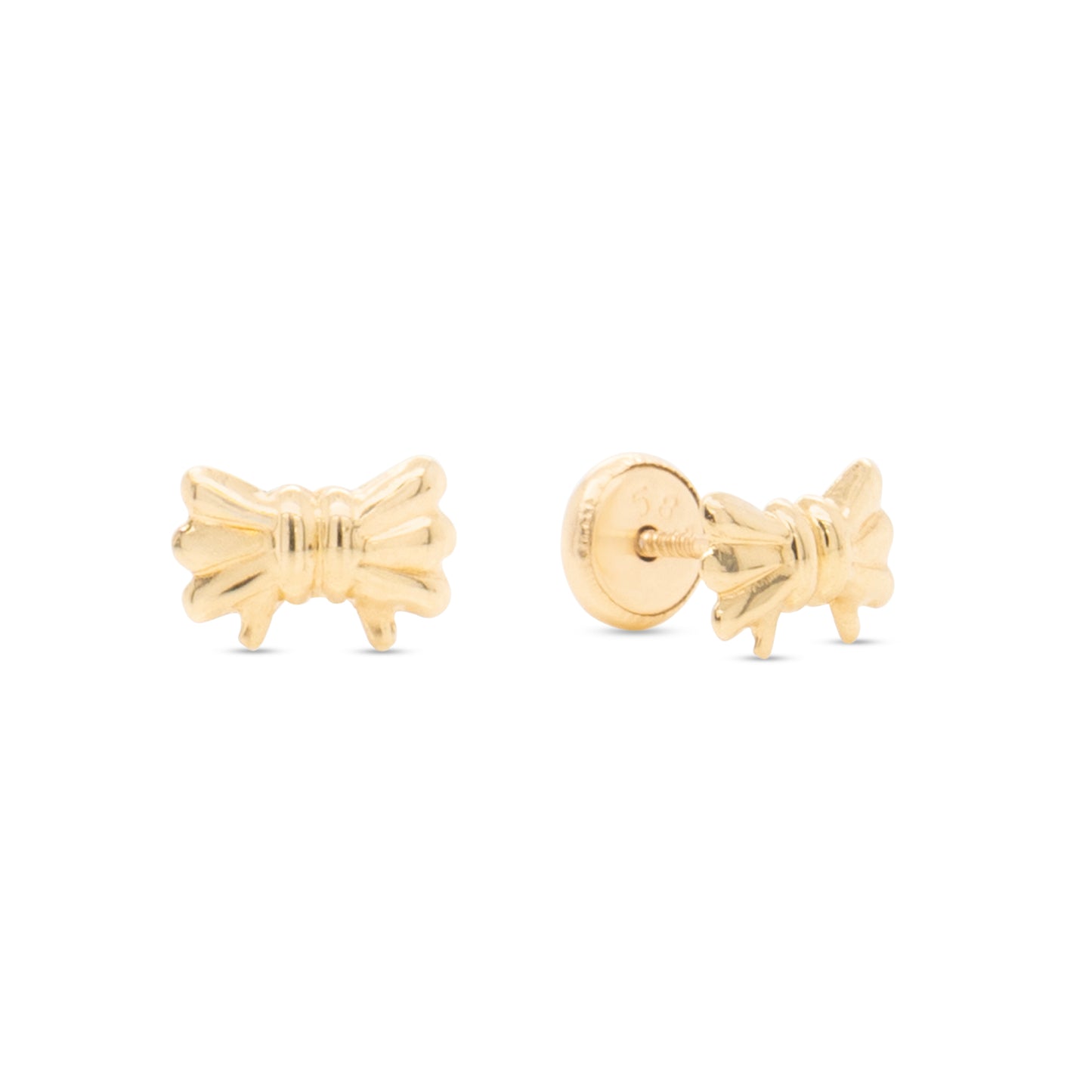 14K Yellow Gold Small Detailed Bow Screwback Earrings