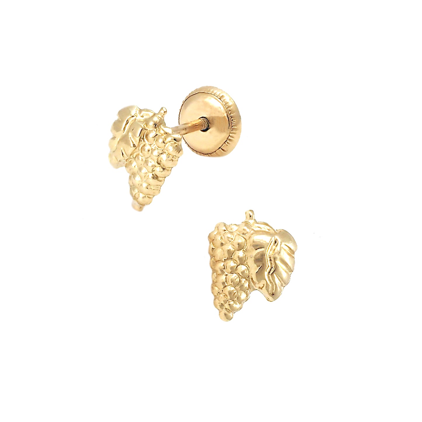 14K Yellow Gold Textured Vine Grape Screwback Earrings
