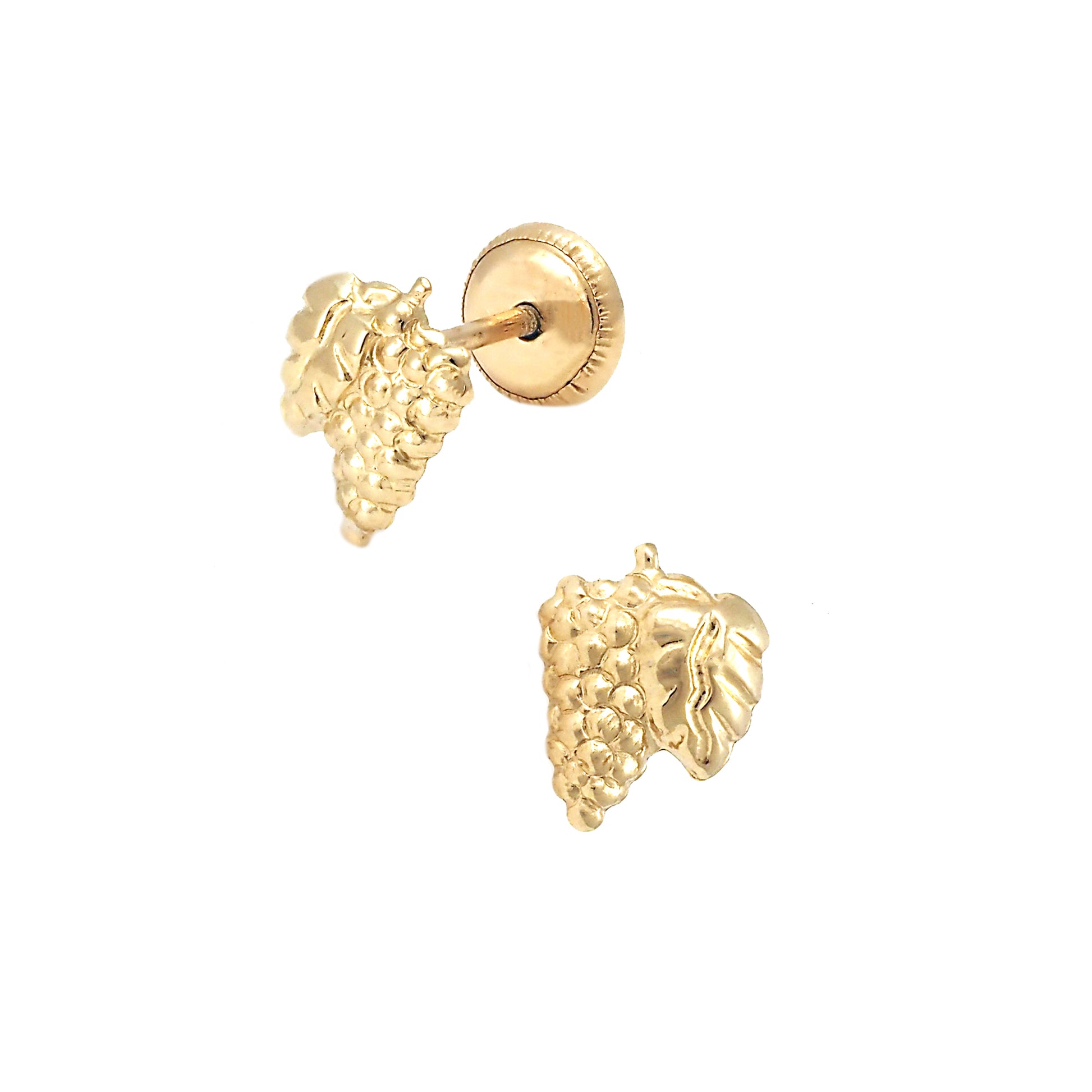 14K Yellow Gold Textured Vine Grape Screwback Earrings