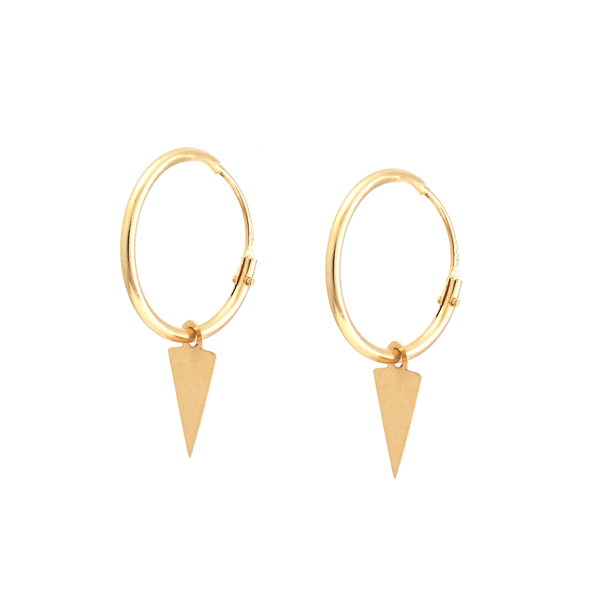 14K Yellow Gold Triangle Dangle Huggie Hinged Post Earrings