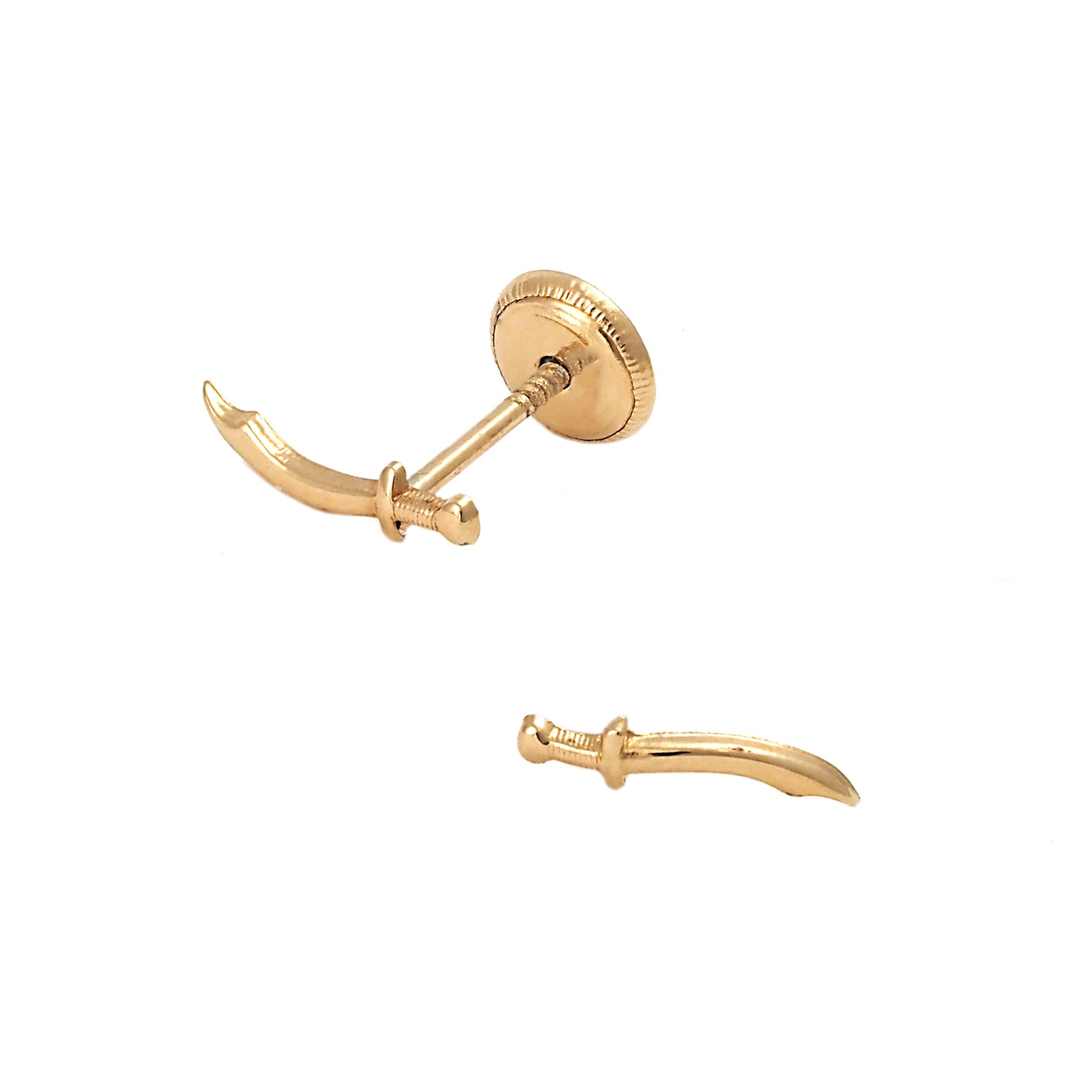 14K Yellow Gold Curved Dagger Screwback Earrings