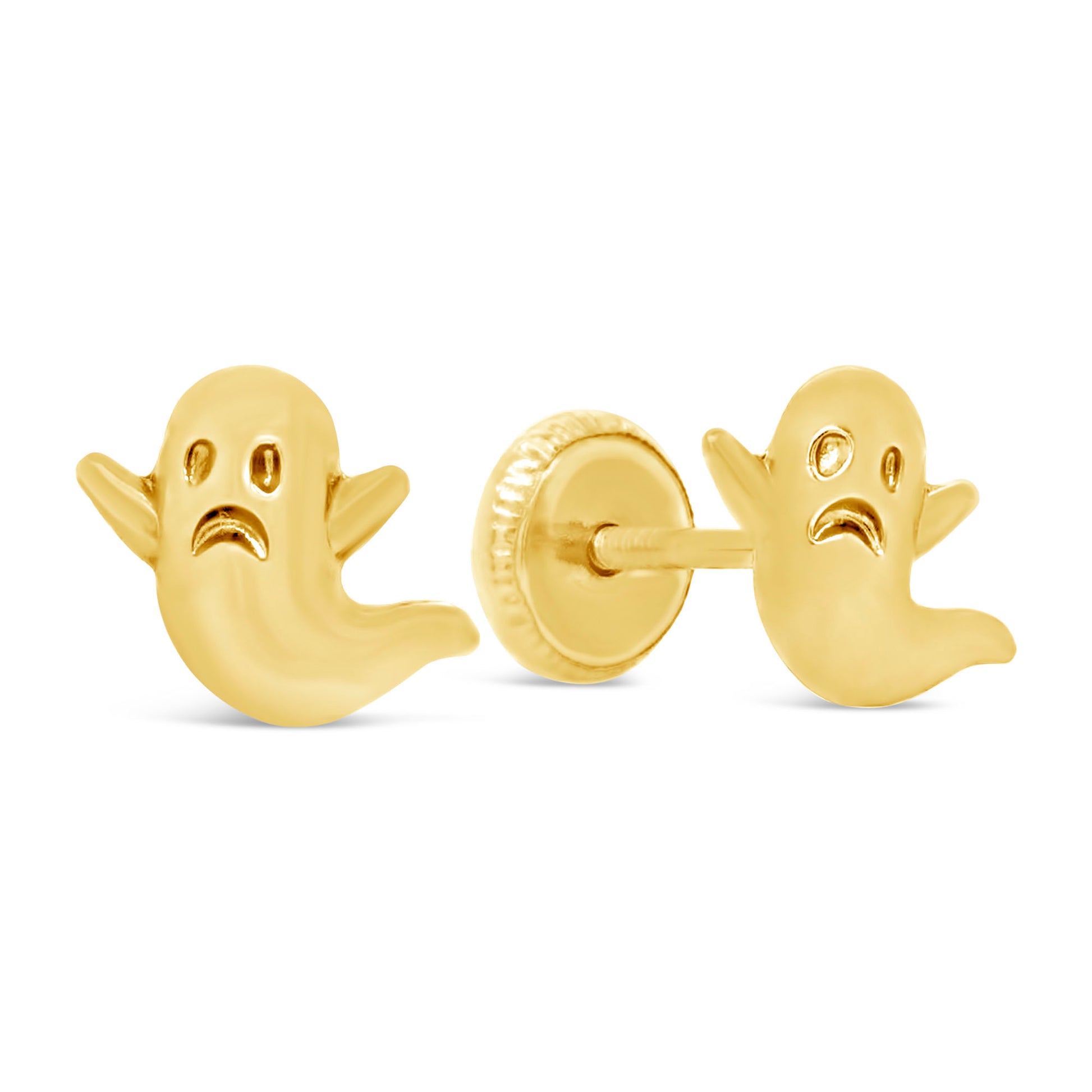14K Yellow Gold Polished Ghost Face Screwback Earrings