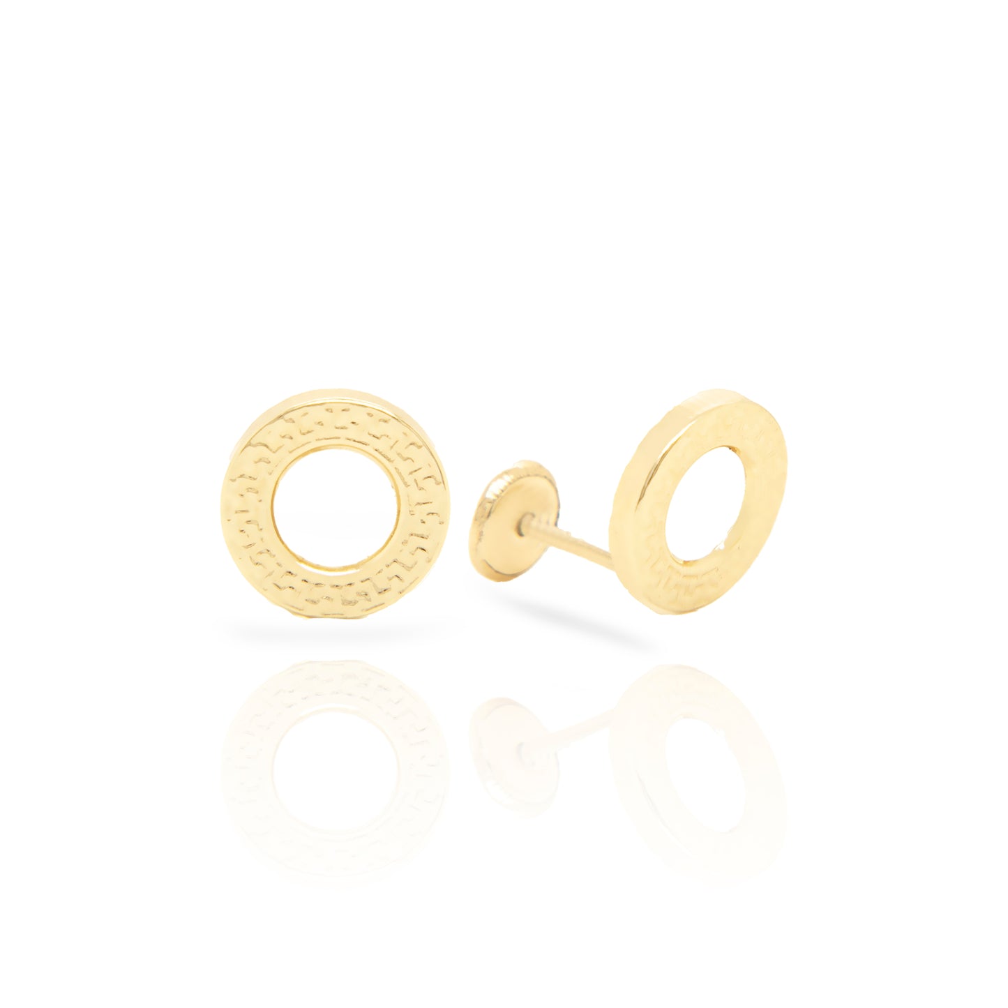 14K Yellow Gold Large Textured Open Circle Screwback Earrings