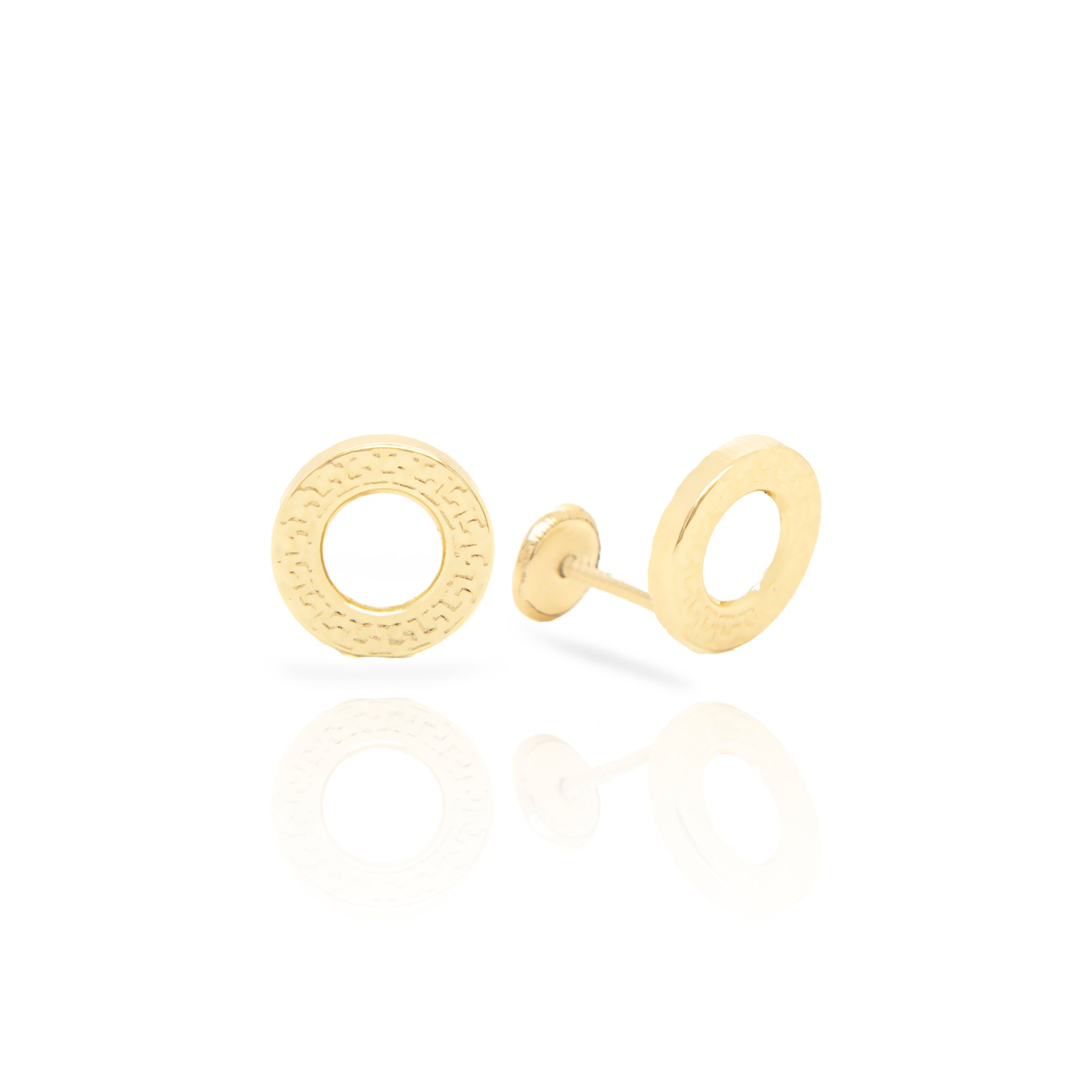 14K Yellow Gold Medium Textured Open Circle Screwback Earrings